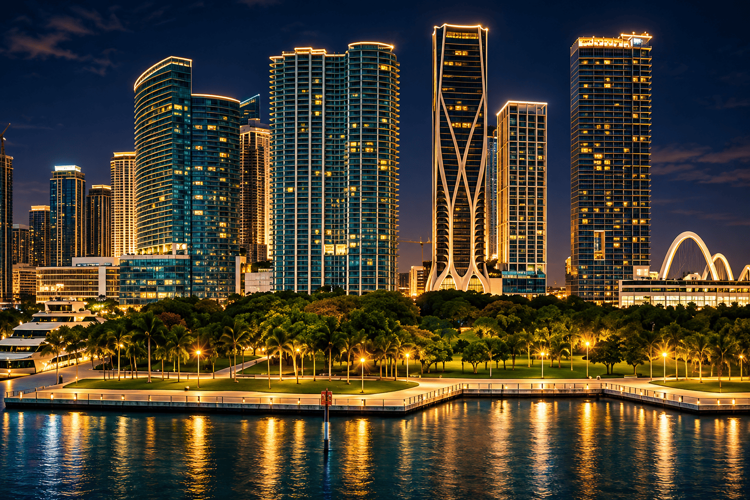 Skyline de Miami à beira da água, na Flórida